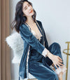 Autumn Winter Warm Set Women Sexy  Sleepwear For Women Sleeveless Strap Nightwear Long Pant Robe