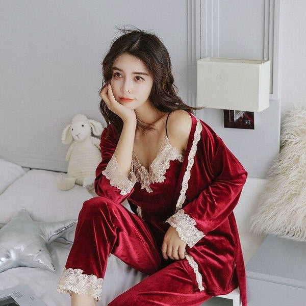 Autumn Winter Warm Set Women Sexy  Sleepwear For Women Sleeveless Strap Nightwear Long Pant Robe