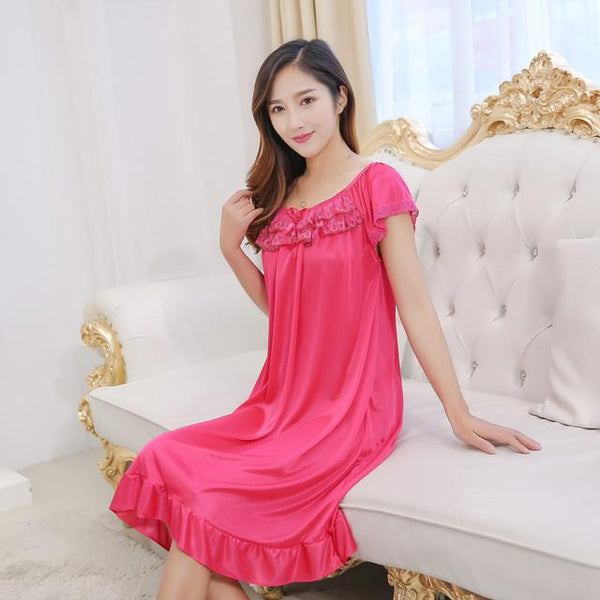 Summer New Ladies Long Nightgown Casual Home Dress Sexy Sleepwear Ice Silk Nightdress Oversize L-XXL Pregnant woman Dress