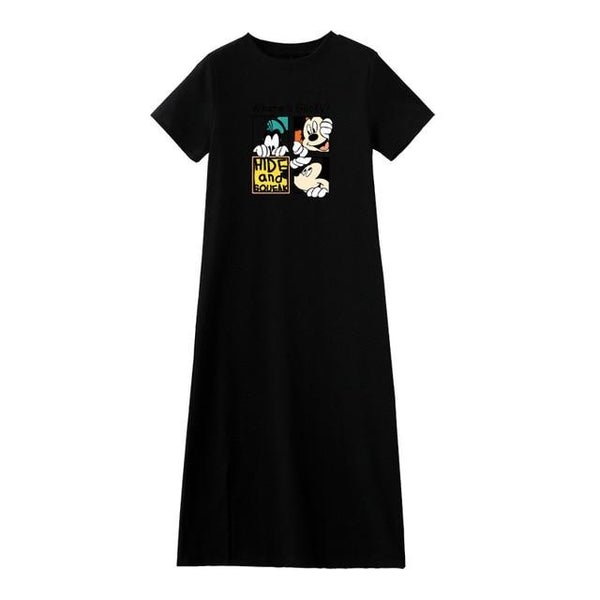 Caiyier Casual Nightgown Cute Print Black Nightdress Summer Short Sleeve Long  Nightshirt Women Plus Size Sleepwear S-4XL