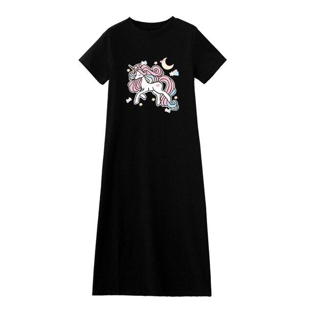 Caiyier Casual Nightgown Cute Print Black Nightdress Summer Short Sleeve Long  Nightshirt Women Plus Size Sleepwear S-4XL