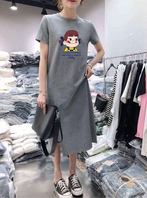 Caiyier Casual Nightgown Cute Print Black Nightdress Summer Short Sleeve Long  Nightshirt Women Plus Size Sleepwear S-4XL