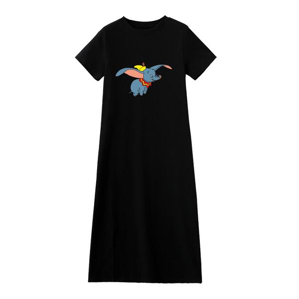 Caiyier Casual Nightgown Cute Print Black Nightdress Summer Short Sleeve Long  Nightshirt Women Plus Size Sleepwear S-4XL