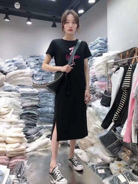 Caiyier Casual Nightgown Cute Print Black Nightdress Summer Short Sleeve Long  Nightshirt Women Plus Size Sleepwear S-4XL