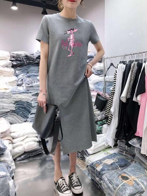 Caiyier Casual Nightgown Cute Print Black Nightdress Summer Short Sleeve Long  Nightshirt Women Plus Size Sleepwear S-4XL