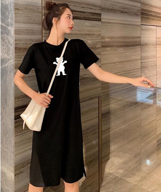 Caiyier Casual Nightgown Cute Print Black Nightdress Summer Short Sleeve Long  Nightshirt Women Plus Size Sleepwear S-4XL