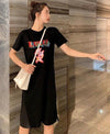 Caiyier Casual Nightgown Cute Print Black Nightdress Summer Short Sleeve Long  Nightshirt Women Plus Size Sleepwear S-4XL