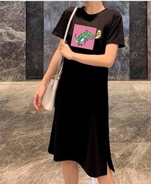 Caiyier Casual Nightgown Cute Print Black Nightdress Summer Short Sleeve Long  Nightshirt Women Plus Size Sleepwear S-4XL