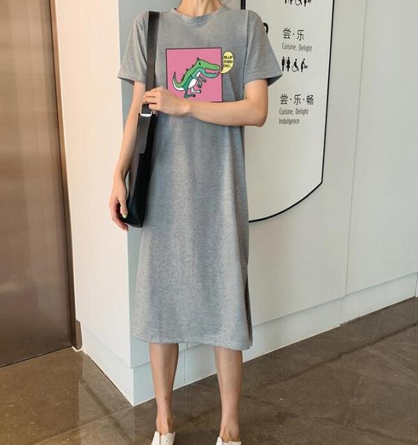 Caiyier Casual Nightgown Cute Print Black Nightdress Summer Short Sleeve Long  Nightshirt Women Plus Size Sleepwear S-4XL