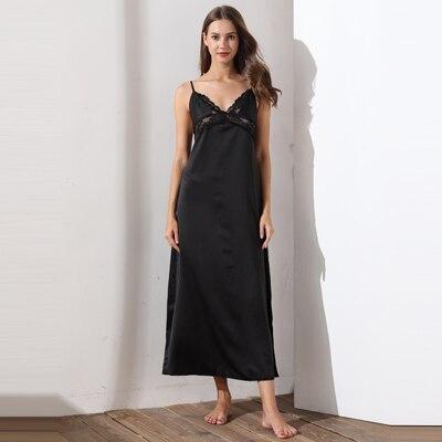 Fiklyc underwear women's satin & lace patchwork long nightgowns nightdress fashion luxury hollow out backless nightwear HOT