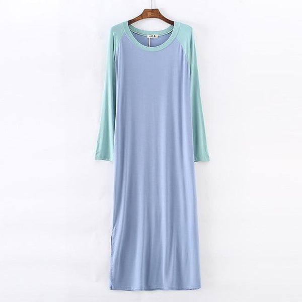 Women Sleepshirts Patchwork Sleepwear Summer Spring Long Sleeve Cool Modal nightdress Ladies Long Dressing NightGown Big OneSize
