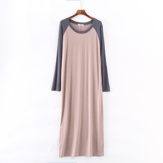 Women Sleepshirts Patchwork Sleepwear Summer Spring Long Sleeve Cool Modal nightdress Ladies Long Dressing NightGown Big OneSize