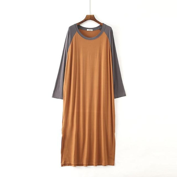Women Sleepshirts Patchwork Sleepwear Summer Spring Long Sleeve Cool Modal nightdress Ladies Long Dressing NightGown Big OneSize