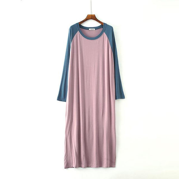 Women Sleepshirts Patchwork Sleepwear Summer Spring Long Sleeve Cool Modal nightdress Ladies Long Dressing NightGown Big OneSize