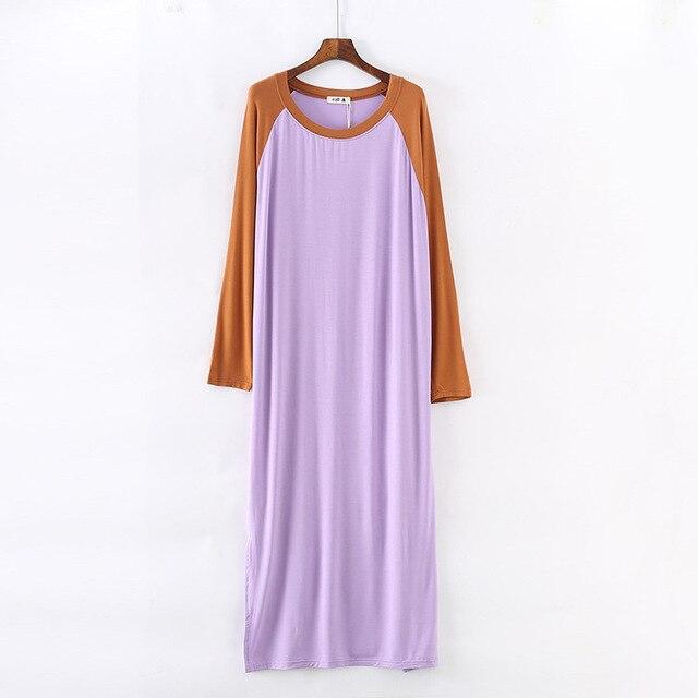 Women Sleepshirts Patchwork Sleepwear Summer Spring Long Sleeve Cool Modal nightdress Ladies Long Dressing NightGown Big OneSize
