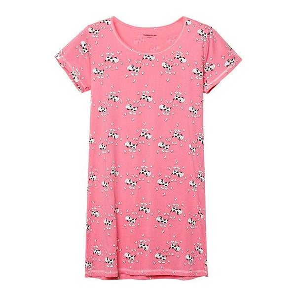 THREEGUN Nightdress Women Cotton Sleepshirt Nightgowns Print Sleepwear Soft Breathable Loose Home Dress Lounge Panda Long Tshirt