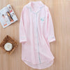 2019 New Ladies sleepwear 100% Gauze Cotton Nightdress Flamingo Embroidered Women Sleepshirt Long-sleeve Comfort Household Wear