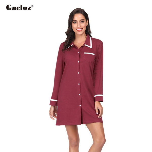 Gacloz Cotton Shirt Dress Nightdress Women Long Sleeve Sleepwear Ladies Casual Nightgown Pyjama Femme