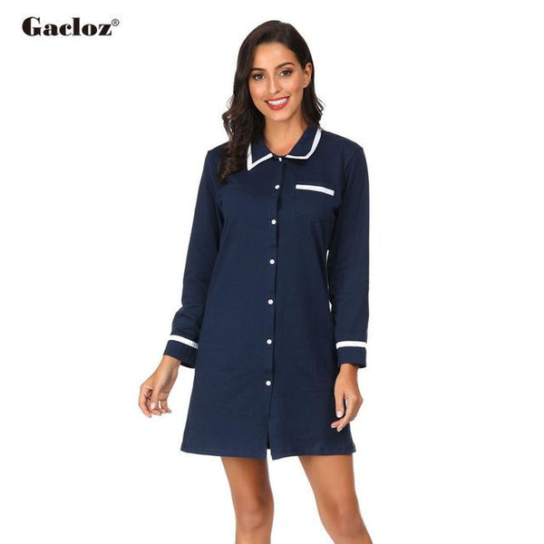Gacloz Cotton Shirt Dress Nightdress Women Long Sleeve Sleepwear Ladies Casual Nightgown Pyjama Femme