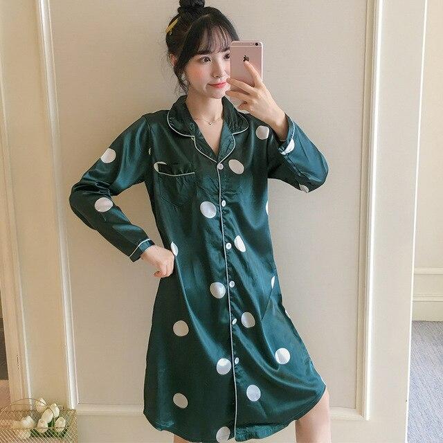 WAVMIT 2019 Autumn Silk Womens Sleepwear Sexy Comfortable Long Sleeve Print Ladies Nightgown Young Girl Outwear Party Nightdress