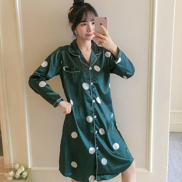 WAVMIT 2019 Autumn Silk Womens Sleepwear Sexy Comfortable Long Sleeve Print Ladies Nightgown Young Girl Outwear Party Nightdress
