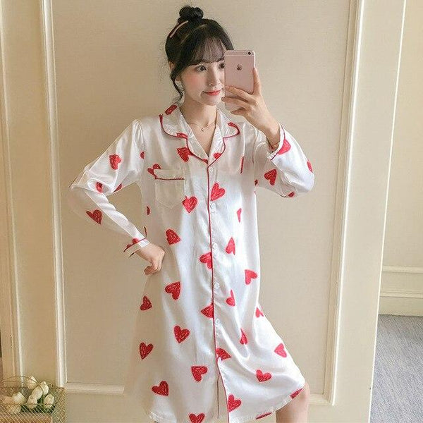 WAVMIT 2019 Autumn Silk Womens Sleepwear Sexy Comfortable Long Sleeve Print Ladies Nightgown Young Girl Outwear Party Nightdress