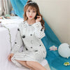 Casual Striped 100% Cotton Nightgowns for Women 2019 Autumn Long Sleeve Sleepwear Night Dress Femme Lounge Nightdress Home Dress