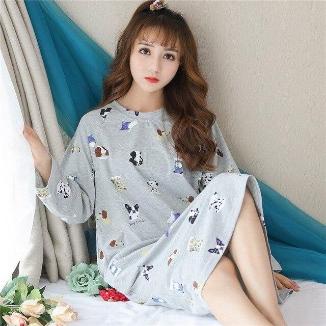 Casual Striped 100% Cotton Nightgowns for Women 2019 Autumn Long Sleeve Sleepwear Night Dress Femme Lounge Nightdress Home Dress