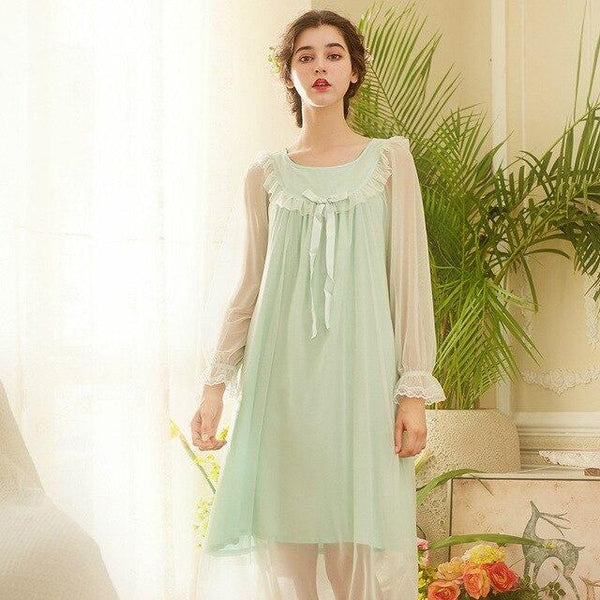 Summer Women's Sleeping Dress Princess Sleepshirts Vintage Palace Style Lace Embroidered Nightgowns Nightdress Lounge Sleepwear