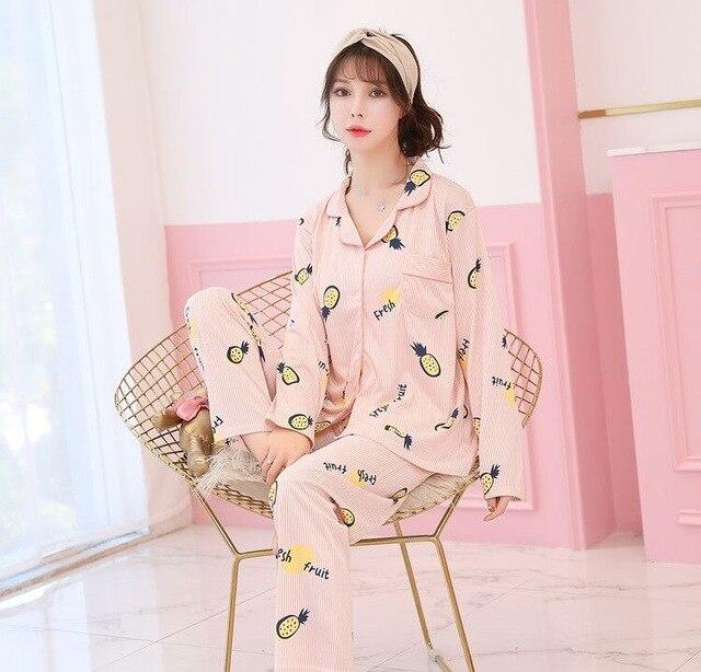 Cute Women Pajamas Pyjamas Set Long Sleeve Sleepwear Pijama Mujer Pajama Suit 2 Pieces Night Home Wear Nightgown Plus Size