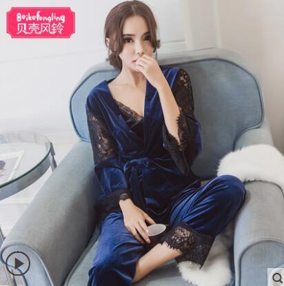 Autumn spring winter 3 pcs women velvet pajamas female casual long sleeve fashion comfortable pajama sets sleepwear nightgown