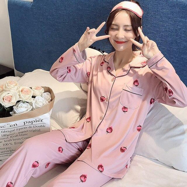 Elegant Luxury Women Comfortable Cotton Pajama Set Girl Print Pyjama Set Long Sleeve Sleepwear Suit Women Nightgown Sets