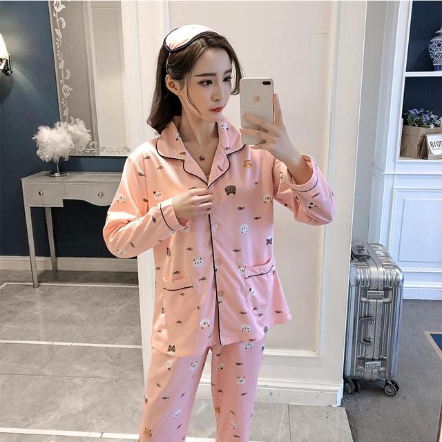 Elegant Luxury Women Comfortable Cotton Pajama Set Girl Print Pyjama Set Long Sleeve Sleepwear Suit Women Nightgown Sets