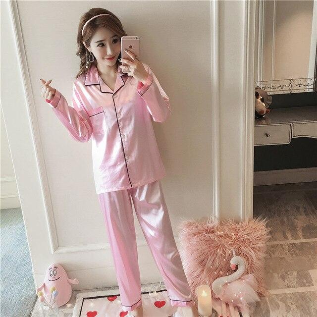 Caiyier 2018 Witer Silk Pajamas Sets Long Sleeve Sleepwear Pyjamas For Women Silk Homewear Sexy Nightgown pyjama femme 5xl Size