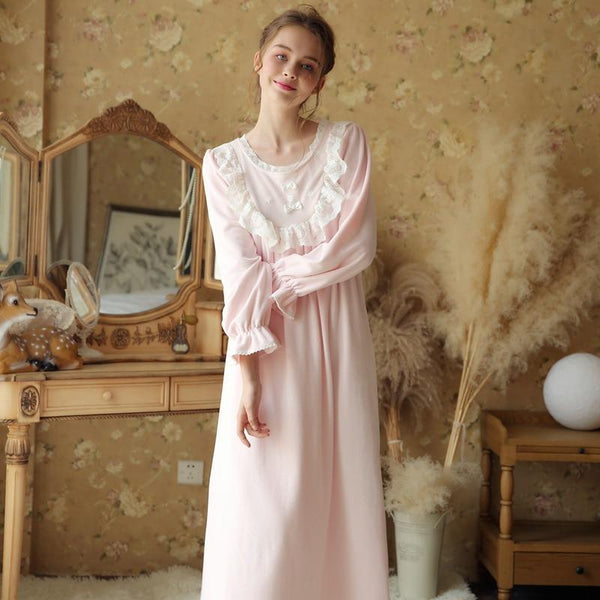 Warm Retro Nightdress Victorian Style Plus Size Nightwear Long Nightgown Women 2019 Autumn Sleepwear Sleep Shirt Indoor Clothing