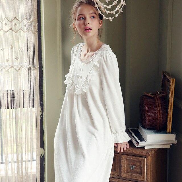Warm Retro Nightdress Victorian Style Plus Size Nightwear Long Nightgown Women 2019 Autumn Sleepwear Sleep Shirt Indoor Clothing