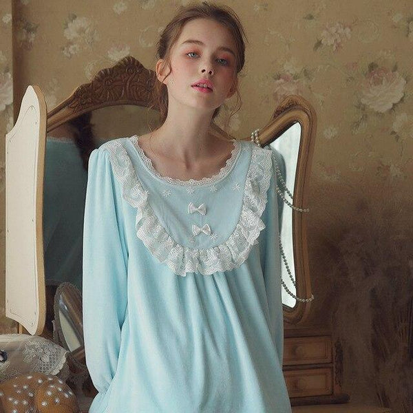 Warm Retro Nightdress Victorian Style Plus Size Nightwear Long Nightgown Women 2019 Autumn Sleepwear Sleep Shirt Indoor Clothing