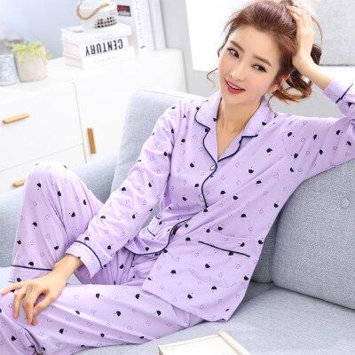 Womens Cotton Pajamas Sets Bear Casual Sleepwear Button Long Sleeve Nightgowns M-3xl Long Pants Sleepwear Pyjamas Sets Plus size