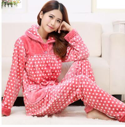 Girls Winter Coral Velvet Pajamas Women Thick Flannel Sleep Suit Students Homewear Long Sleeves Pajamas Casual Nightgown D-2046