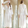 2019 New Palace Style White Lace Long Robe Princess Dress Sexy See Through Womens Nightgown Women Sleepwear Nightwear
