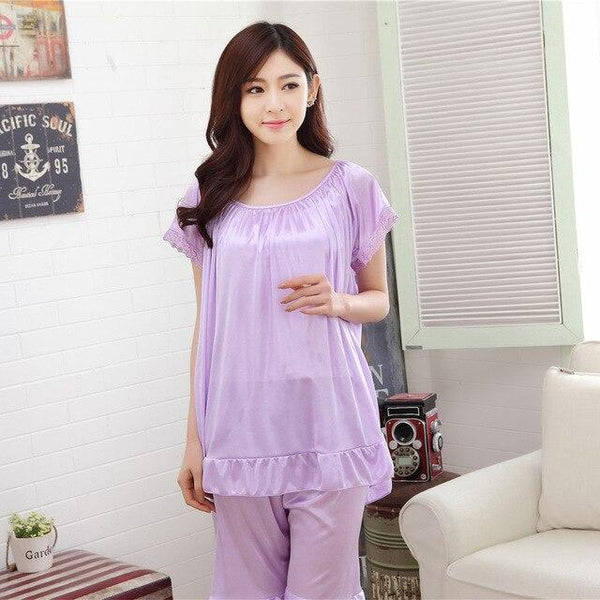 Womens Pajamas Sets Silk Satin Lingerie Long Sleeve Pyjama Femme Cartoon Pijama SetsO-neck Sleepwear Nightgown Girlfriend Gifts
