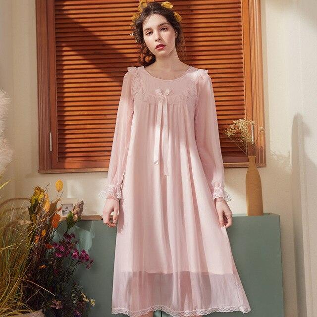New Long Cotton Nightgown Princess Sleep Lounge Pregnant Women Home Dress Sleepshirts Female Nightdress Vintage Camisao CA874