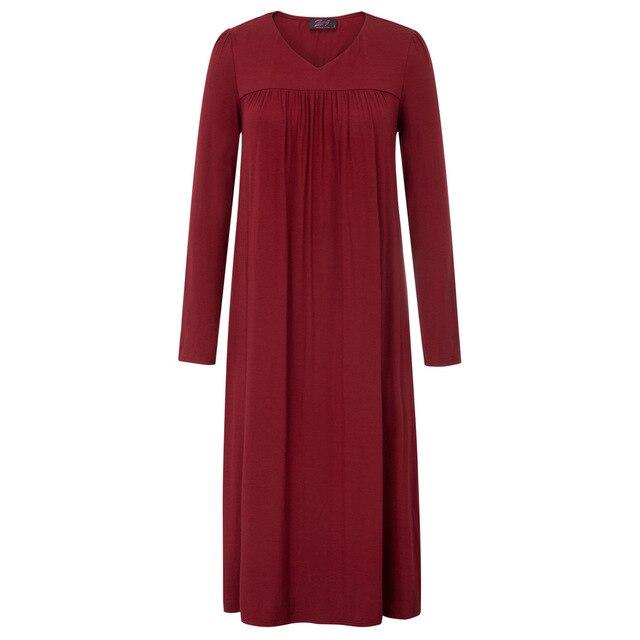 Homewear Sleepdress Womens Nightgown Ladies Long sleeve Loose Dress Plain Plus size Sleepwear