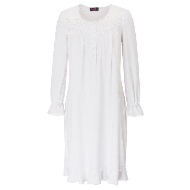 Comfortable Sleepwear Plus size Long Sleeves Square Neck Cotton Dress Nightgown Ruffled Stretchy Buttoned Pajamas