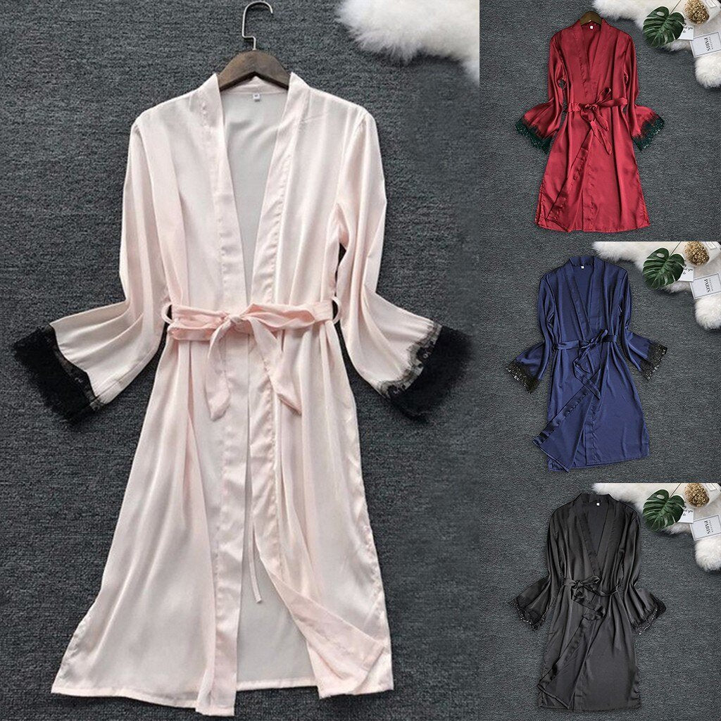Family Christmas Silk Satin Night dress Night Gown Long Pants Women Night Chemise Night Dress