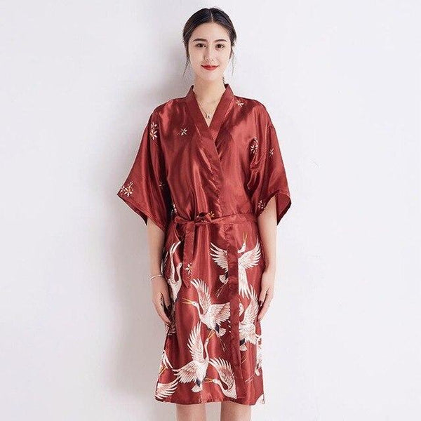 Sexy BLACK Women Robe Summer Casual Silky Sleepwear Female Print Kimono Bathrobe Satin Long Nightgown Half Sleeve Home Dress