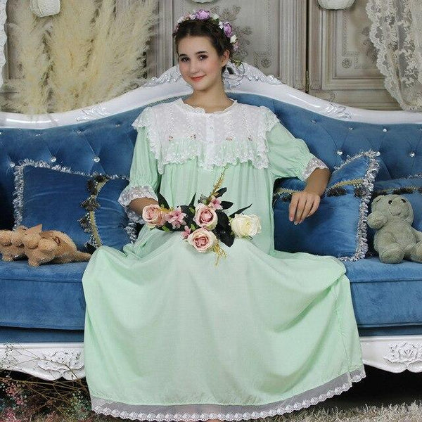 New Wholesale Long Night Lace Gowns Arab Lady Autumn Women Sleepwear Nightgown Elegant Sleepwear Gown Princess L Dress 7 color