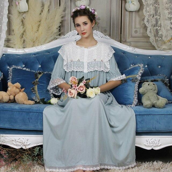 New Wholesale Long Night Lace Gowns Arab Lady Autumn Women Sleepwear Nightgown Elegant Sleepwear Gown Princess L Dress 7 color