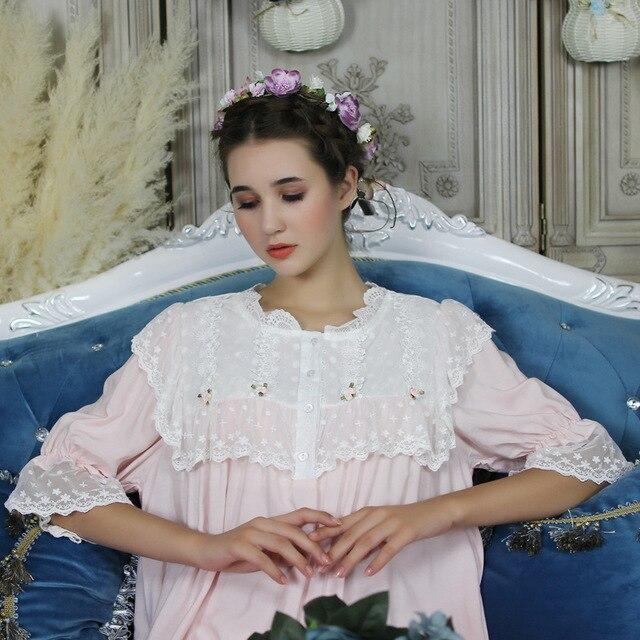 New Wholesale Long Night Lace Gowns Arab Lady Autumn Women Sleepwear Nightgown Elegant Sleepwear Gown Princess L Dress 7 color