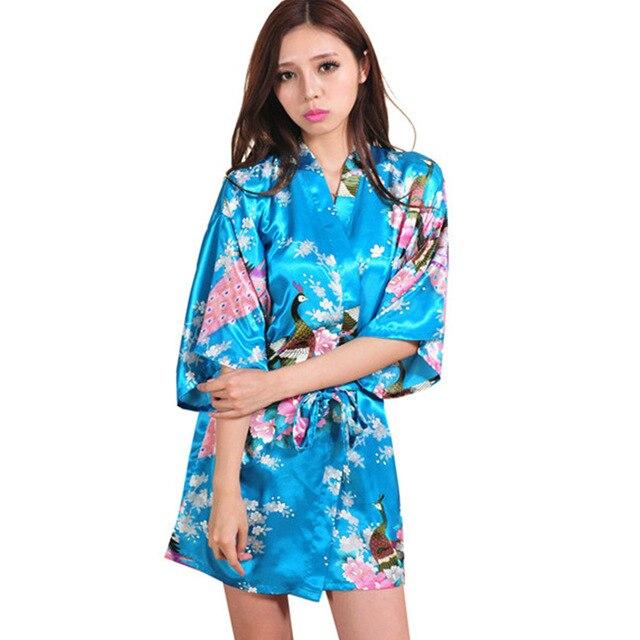Blue Satin Robes for Brides Wedding Sleepwear Silk Pijama Casual Bathrobe Animal Rayon Long Sexy Bathrobe Nightgown Women Kimono